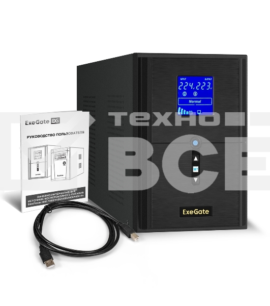 Источник бесперебойного питания (инвертор, синус, для котла) ExeGate SineTower SN-2000.LCD.AVR.3SH.1C13.RJ.USB 2000VA/1600W, чистая синусоида, LCD дисплей, AVR, 3*Schuko+1*C13, RJ45/11, USB, линейно-интерактивный, черный