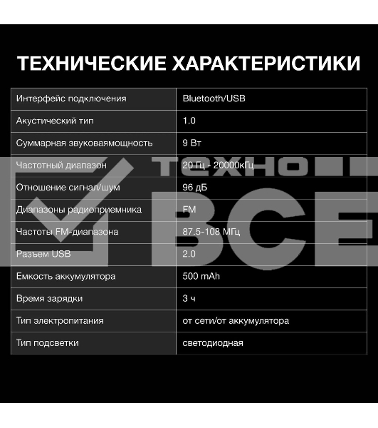 Колонка портативная Hyundai H-PS1000 черный 9 Вт 1.0 BT/USB 10м 500mAh