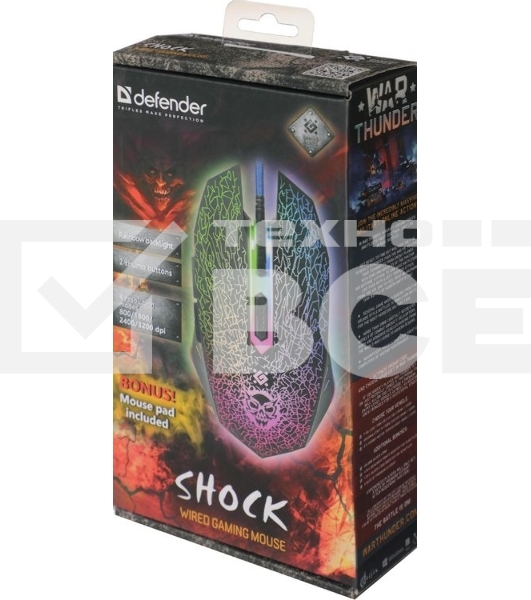 Мышь проводная Defender Shock GM-110L черный, 3200 dpi, USB, кнопки - 6