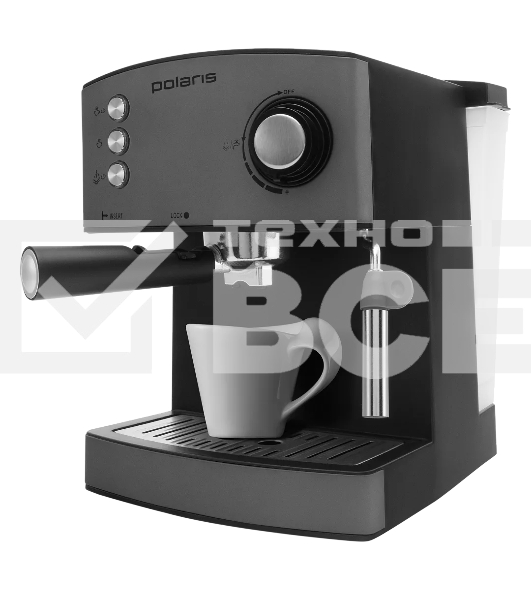 Кофеварка рожковая Polaris PCM 1527E Adore Crema серый, исп. кофе - молотый, 1.5 л, 850 Вт, 15 Бар.