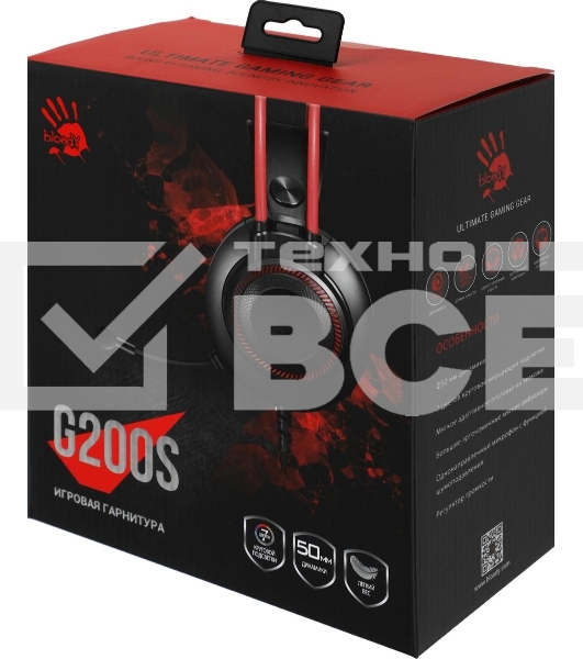 Наушники с микрофоном A4Tech Bloody G200S черный/красный 2м мониторные USB оголовье (G200S USB/ BLACK +RED)