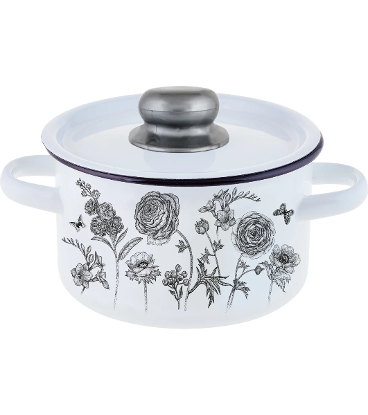 Кастрюля Appetite 1с15с/1 JE TAIME с крышкой, эмалированная сталь, цилиндрическая 1,5 л