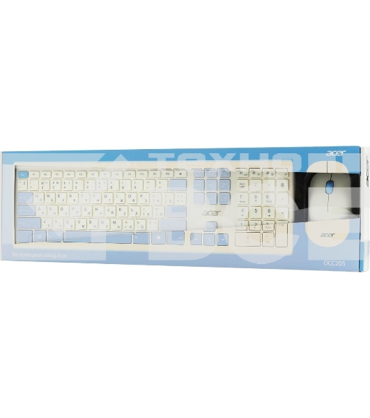 Клавиатура + мышь Acer OCC205 беспроводной USB, 1200 dpi, белый/голубой