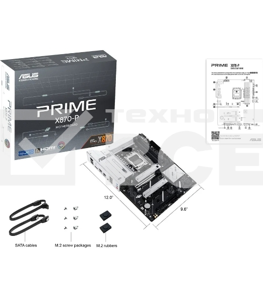 Материнская плата ASUS PRIME X870-P, AM5, AMD X870, 4xDDR5, 2xSATA, 4xM.2, 1xPCI-E 5.0 x16, 1xPCI-E 4.0 x16, 1xPCI-E x1, 1xHDMI, 2xUSB Type-C, 1x2.5Gb LAN, 4xUSB-A 3.2 Gen 1, 1xUSB 3.2 Gen 2, 3x3.5 мм, 7.1, ATX