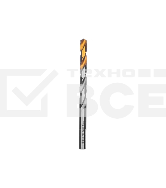 Сверло спиральное по металлу Denzel 8 x 117мм, Р6М5, Golden Tip