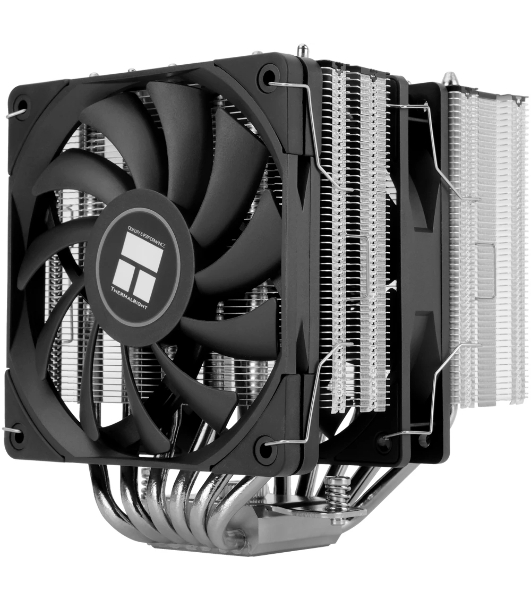 Кулер для процессора Thermalright Royal Knight 120 SE (4-pin PWM, 155мм, Ni/Cu, 6x6мм, 2x120мм, 66.17CFM/59CFM, 25.6dBA/26.1dBA, 1500RPM/1800RPM, S: 1200, 1700, 1851, 115X, AM4, AM5, silver, black)