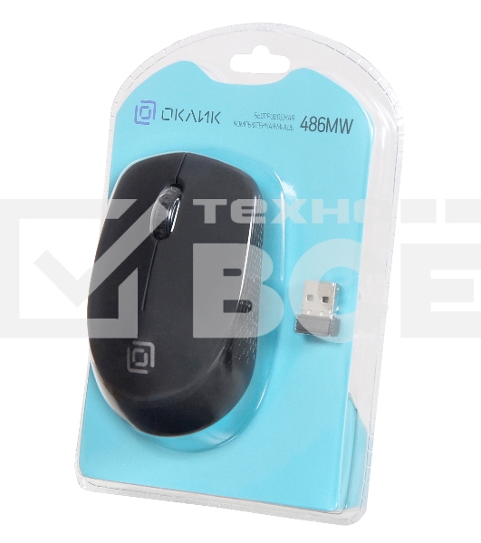 Мышь беспроводная Oklick 486MW черный, 1000 dpi, радиоканал, USB, кнопки - 3