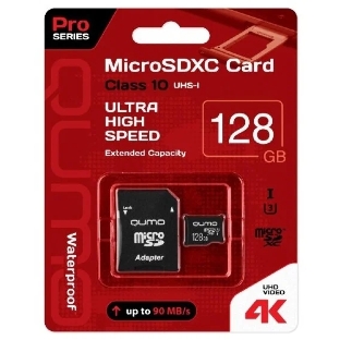 Флеш карта MicroSDXC 128Gb QUMO Class 10 UHS-I U3 черный adp