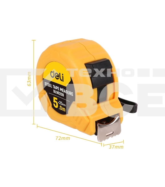 Рулетка Deli DL9025B 5м*25мм Метрическая. Корпус ударопрочный.