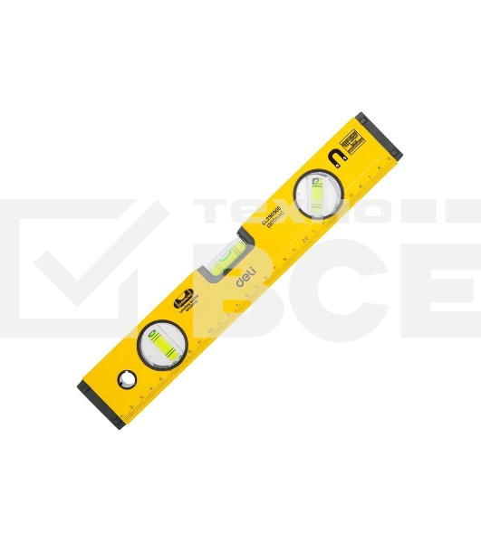 Строительный уровень Deli DL290300 300мм Алюминиевый сплав. Мягкая резина на обоих концах. Магнит для удобства эксплуатации. Измерение под углом 45°.