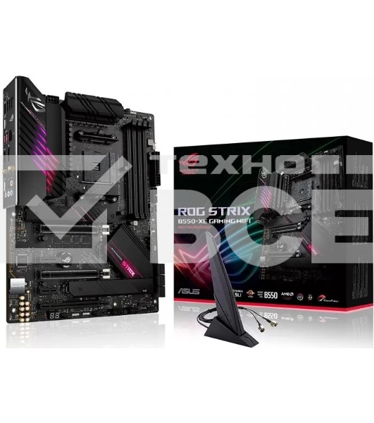 Материнская плата ASUS ROG STRIX B550-XE GAMING WIFI, AM4, AMD B550, 4xDDR4, 6xSATA, 2xM.2, 1xPCI-E 4.0 x16, 1xPCI-E 4.0 x8, 1xPCI-E 3.0 x4, 1xHDMI, 1xDP, 1x 2.5Gb LAN, 2xUSB-A 3.2 Gen 2, 1xUSB-C 3.2 Gen 2, 4xUSB 2.0, 5x3.5 мм, 7.1, Standard-ATX