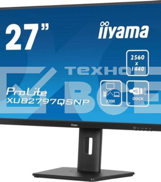 Монитор 27' Iiyama ProLite XUB2797QSNP-B1 IPS QHD, 100 Гц, 1 мс (MPRT), 16:9, 300 кд/м², HDMI 2.0, DP 1.4, USB-C (96 Вт PD), встроенные динамики (2x2 Вт), KVM-модуль, поворотная подставка, черный