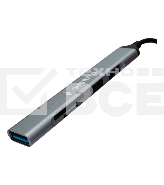 Кард-ридер Type-C/USB-A (3.1) Gembird 5в1: 2xUSB 2.0, USB3.1, SD/TF, кабель 10 см, алюминий