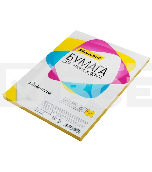 Бумага Silwerhof A4/80г/м2/100л./желтый интенсив общего назначения(офисная)