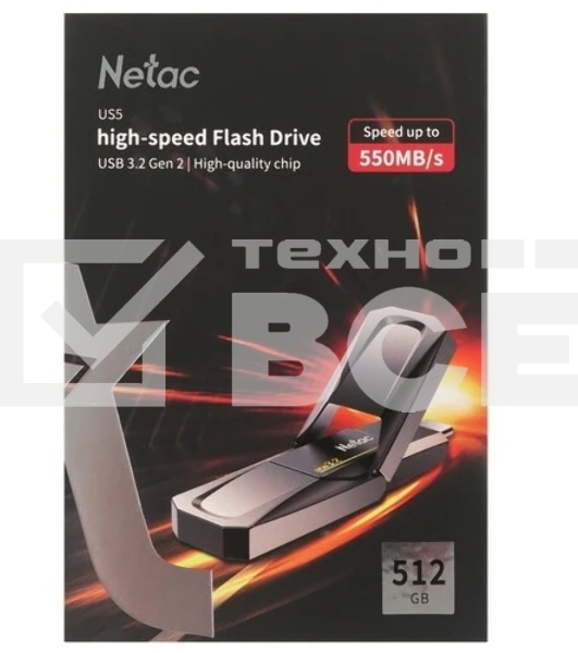 Флеш диск Netac US5 NT03US5C-512G-32TA 512GB USB3.2+TypeC Solid State Flash Drive, up to 550MB/500MB/s