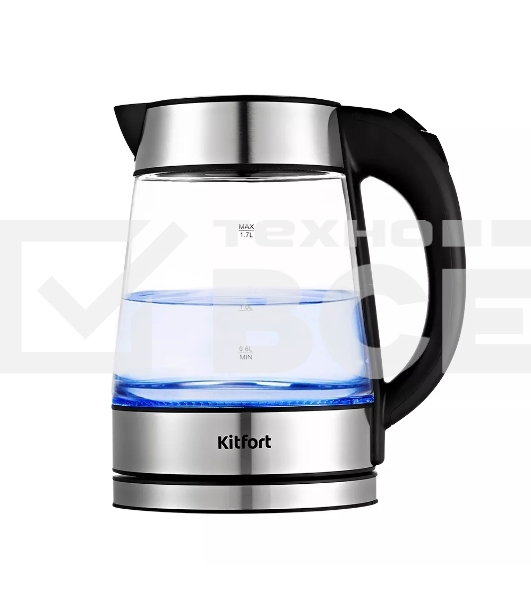 Чайник электрический Kitfort KT-6118 1.7л. 2200Вт прозрачный/серебристый (корпус: стекло)