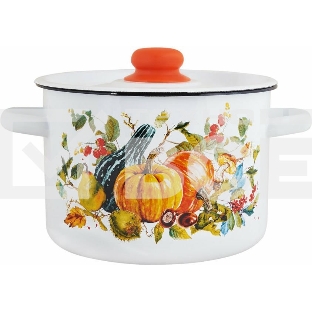 Кастрюля Appetite 1с15с/1 Осень с крышкой, эмалированная сталь, цилиндрическая 1,5 л