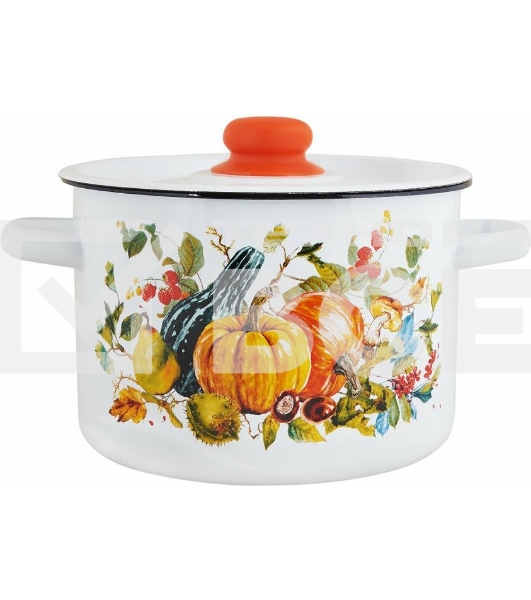 Кастрюля Appetite 1с15с/1 Осень с крышкой, эмалированная сталь, цилиндрическая 1,5 л