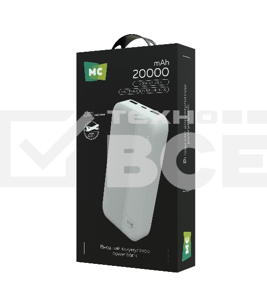 Портативный аккумулятор MORE CHOICE (4620202552938) PB25-20 20000mAh 2USB+Type-C+1micro USB 2.0A, белый