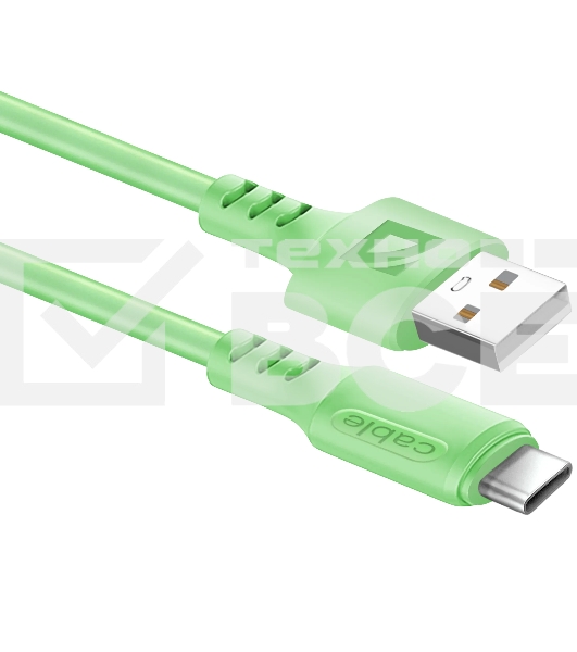 Кабель Defender F207, USB 2.0 (AM) - Type C, 1метр, 2.4А, силиконовая оплетка, зелёный.