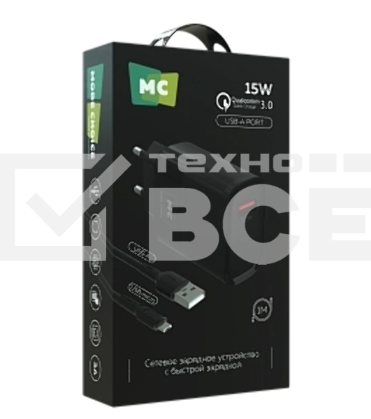 Сетевое зарядное устройство MORE CHOICE (4620202553416) NC09m 1USB 3.0A QC3.0 15W, черный