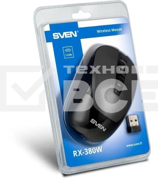 Мышь беспроводная SVEN RX-380W серый металлик, 1600 dpi, радиоканал, USB, кнопки - 4