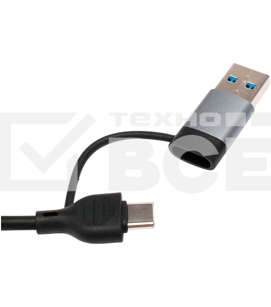 Кард-ридер Type-C/USB-A (3.1) Gembird 5в1: 2xUSB 2.0, USB3.1, SD/TF, кабель 10 см, алюминий