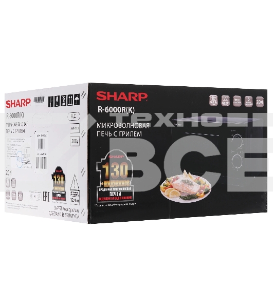 Микроволновая печь Sharp R-6000RK черный, 20 л, 800 Вт, переключатели - поворотный механизм