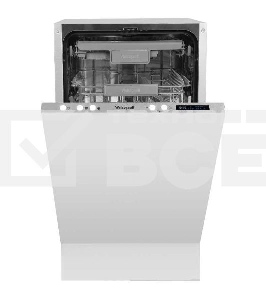 Встраиваемая посудомоечная машина Weissgauff BDW 4525 D Infolight, белый, 44.8 см, 9 компл., 49 дБ, класс A++
