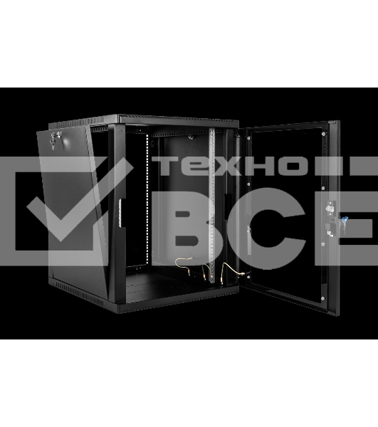 Шкаф коммутационный ЦМО ШРН-15.650-9005 настенный 15U 600x658мм пер.дв.стекл 200кг черный 600мм 180град.