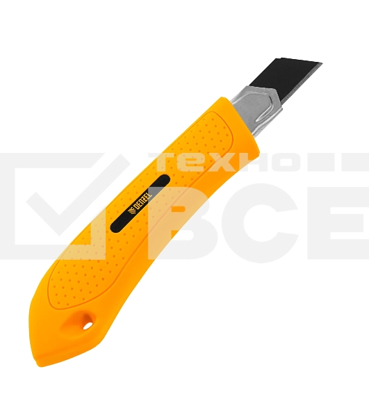 Нож Denzel 18 мм, сменное лезвие, SK4, метал. направляющая, винтовой фиксатор