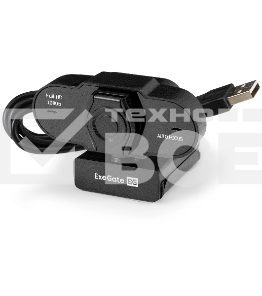 Веб-камера ExeGate BlackView C931 Full HD AF (2Мп, 1920х1080, 1080P, 30fps, автоматический фокус, защитная шторка, 4-линзовый объектив, микрофон с шумоподавлением, универсальное крепление, отверстие под штатив, USB, кабель 1,5 м, Windows 7/8/10/11, Mac OS