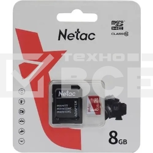 Карта памяти Netac P500 ECO MicroSDHC 8GB C10 [NT02P500ECO-008G-R], с адаптером