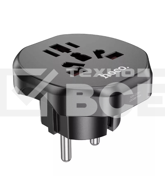 Сетевой переходник адаптер для евророзетки Hoco AC6 10А 250В черный