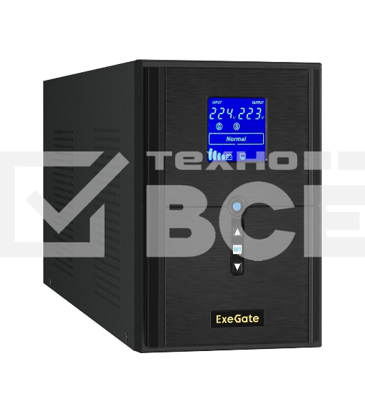 Источник бесперебойного питания (инвертор, синус, для котла) ExeGate SineTower SN-2000.LCD.AVR.3SH.1C13.RJ.USB 2000VA/1600W, чистая синусоида, LCD дисплей, AVR, 3*Schuko+1*C13, RJ45/11, USB, линейно-интерактивный, черный