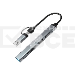 Кард-ридер Type-C/USB-A (3.1) Gembird 5в1: 2xUSB 2.0, USB3.1, SD/TF, кабель 10 см, алюминий, фото 1