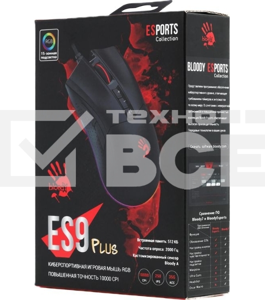 Мышь проводная A4Tech Bloody ES9 Plus черный, 10000 dpi, USB, кнопки - 8