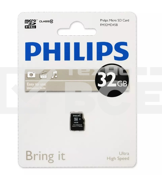 Флеш карта Philips microSDHC Class 10 32Gb FM32MD45B/97