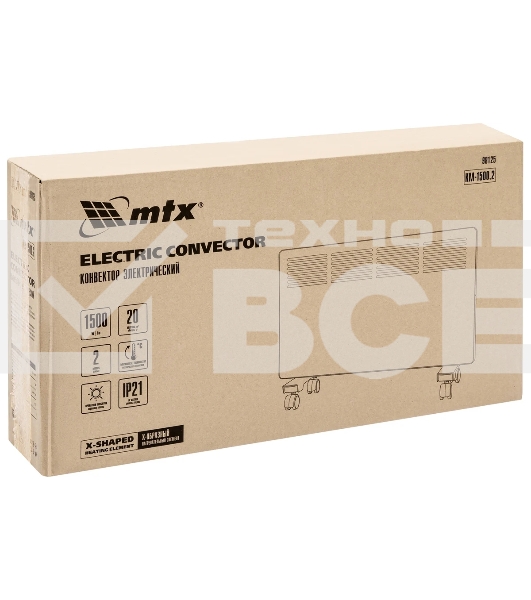Конвектор MTX КМ-1500.2 белый, 1500 Вт, 20 м2, термостат