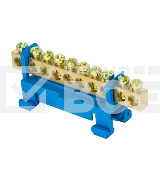 Шина нулевая N 6х9 10 отверстий синий изолятор тип 