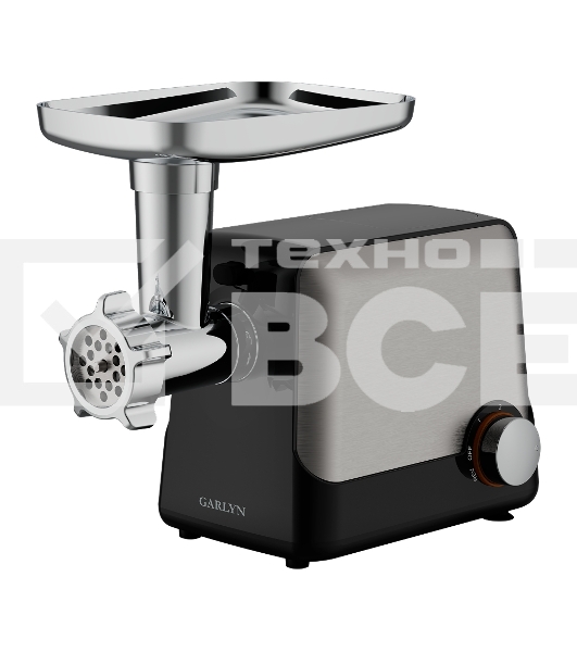 Мясорубка электрическая GARLYN MG-1500 серый/черный, 2000 Вт, 2.5 кг/мин, реверс, защита от перегрузки, насадки - 9