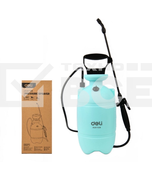Опрыскиватель садовый помповый Deli DL581103B 3л, регулируемый разбрызгиватель, ремень для переноски