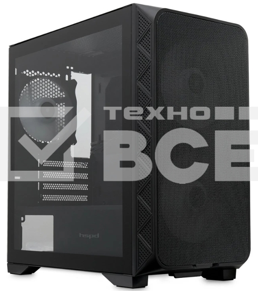 Компьютерный корпус без блока питания HSPD M321, Mesh Mini-tower, черный, slide TG, 0.45 SPCC, 2x140мм ARGb+1x120мм ARGb mATX, mITX 160/340/184мм 2x2.5
