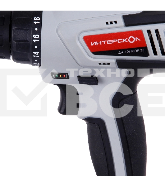Дрель-шуруповерт аккумуляторная ИНТЕРСКОЛ ДА-10/18ЭР 35 ПРОМО, 18В, 1400 об/мин, с 2 АКБ 2 Ач и ЗУ