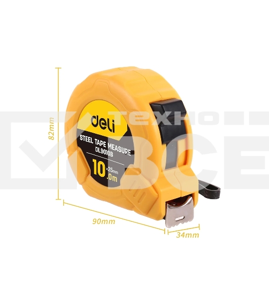 Рулетка Deli DL9010B 10м*25мм Метрическая. Корпус ударопрочный, компактный.