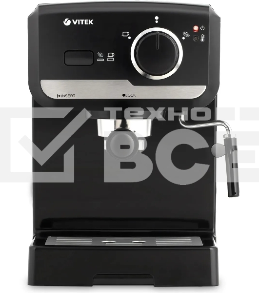 Кофеварка рожковая Vitek VT-1502 черный, исп. кофе - молотый, 1.5 л, 1050 Вт, 15 Бар.