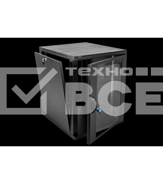 Шкаф коммутационный ЦМО ШРН-15.650-9005 настенный 15U 600x658мм пер.дв.стекл 200кг черный 600мм 180град.