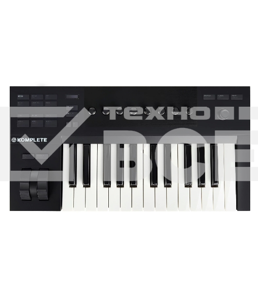 Клавиатура MIDI [25230] Native Instruments [KOMPLETE KONTROL A25] 25 клавиш, полувзвешенная, 8 ручек управления, колеса высоты тона и модуляции, 4-позиционный энкодер, OLED-дисплей, TRS-вход для педали, USB-порт
