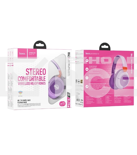 Беспроводные/проводные наушники Hoco W43 фиолетовый, накладные, Bluetooth + проводной, до 25 ч.