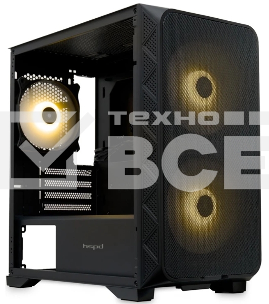 Компьютерный корпус без блока питания HSPD M321, Mesh Mini-tower, черный, slide TG, 0.45 SPCC, 2x140мм ARGb+1x120мм ARGb mATX, mITX 160/340/184мм 2x2.5